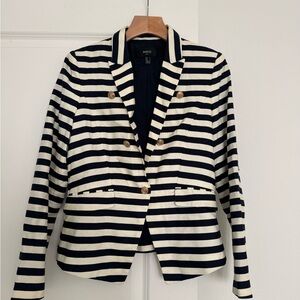 Mango MNG white & navy striped women's gold-tone button blazer jacket size small
